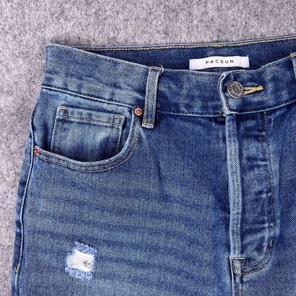 PacSun‎ Jeans Womens 27 Blue High Rise Straight Distressed Raw Hem Button Fly - Picture 4 of 14